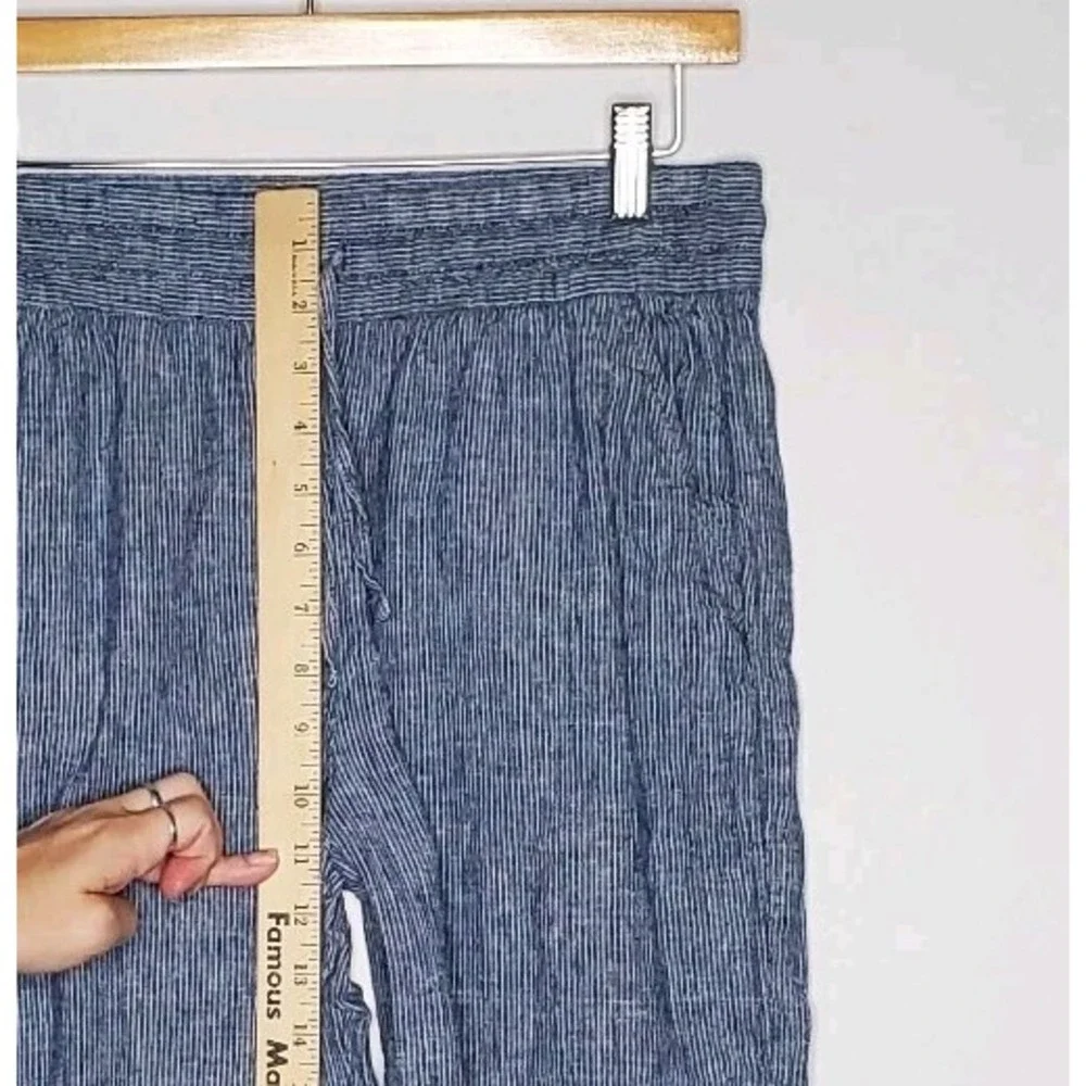 H&M Linen Cotton Crop Pants Women 6 Blue Drawstring Coastal Beachy Minimal